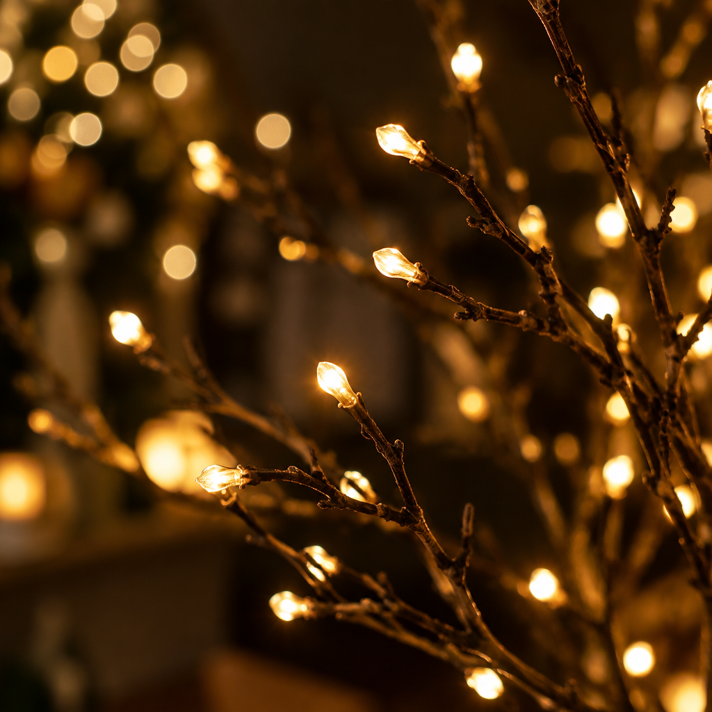 Close-up of the warm-white glow of Panic vine lights